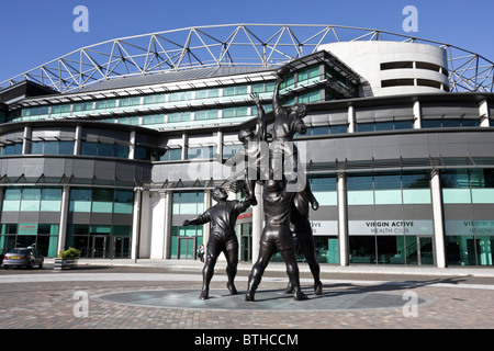 Wonderful statues situated outside the south stand at Twickenham Stadium in Rugby Road. Stock Photo