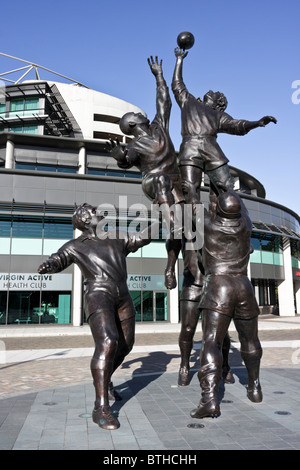 Wonderful statues situated outside the south stand at Twickenham Stadium in Rugby Road. Stock Photo