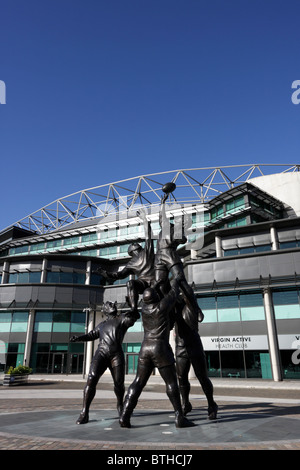 Wonderful statues situated outside the south stand at Twickenham Stadium in Rugby Road. Stock Photo