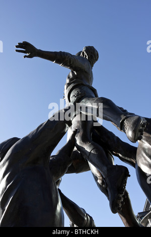 Wonderful statues situated outside the south stand at Twickenham Stadium in Rugby Road. Stock Photo