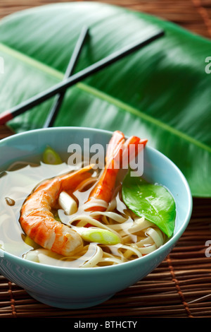 asian style shrimp and noodles Stock Photo