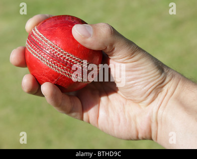 Cricket bowler with ball in hand Stock Photo