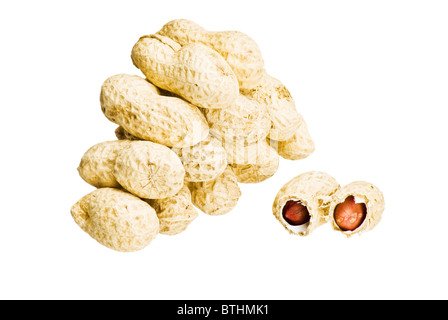 Stack of peanuts in shells on white background - isolated Stock Photo