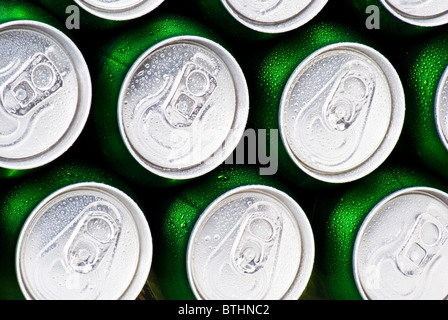 Closeup background of cans stacked up Stock Photo