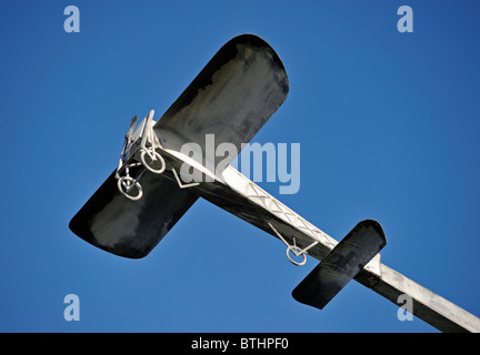 Bleriot monoplane. Memorial sculpture 'The Spirit of Flight', (detail). Lanark Loch, Lanark, Lanarkshire, Scotland, U.K., Europe