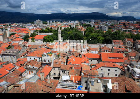 View of the city from the bell tower of the cathedral, Split, Split-Dalmatia county, Croatia Stock Photo