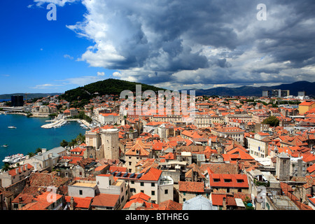 View of the city from the bell tower of the cathedral, Split, Split-Dalmatia county, Croatia Stock Photo