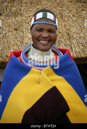 Ndebele Woman in Traditional Costume, Ndelebe Cultural Village, Botshabelo, South Africa. Stock Photo