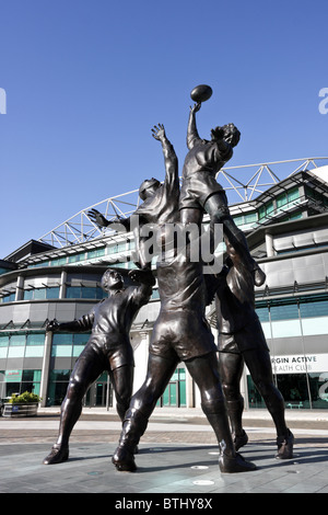 Wonderful statues situated outside the south stand at Twickenham Stadium in Rugby Road. Stock Photo