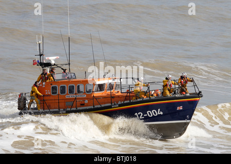 RNLI  Lifeboat serving at Cromer Norfolk. Rough seas, action shot,showing lifeboat working hard in tough conditions Stock Photo