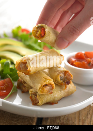 mini cheese and vegetable taquito rolls Stock Photo