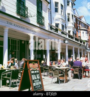 People relaxing outside The Ragged Trousers pub drinking real ale Pantiles in Tunbridge Wells, Kent England UK  KATHY DEWITT Stock Photo