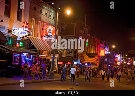 The famous Beale Street in downtown Memphis, Tennessee, USA on a Friday night. Stock Photo