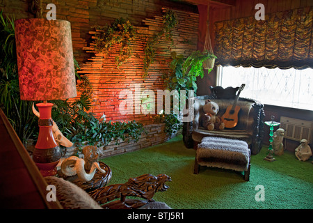 Elvis's Jungle Room at Graceland - shag pile and an African motif. The 'man room'. Stock Photo