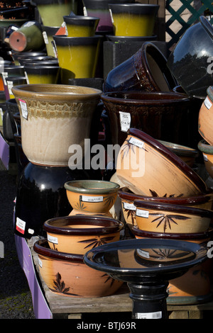 Garden centre ceramic planters for outdoor use for sale Stock Photo