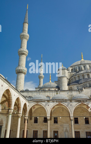 Inside the huge courtyard of the Blue Mosque or Sultan Ahmet Camii Istanbul Sultanahmet district Turkey Europe Stock Photo