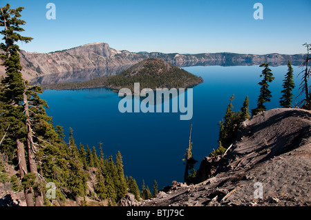 Crater Lake National Park, Oregon, showing Wizard Island Photo copyright Lee Foster. Photo # oregon-crater-lake-oregon105746 Stock Photo