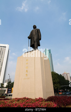 A statue of Dr. Sun Yat Sen in the heart of Nanjing's commercial center. Stock Photo