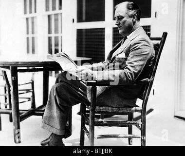 Governor (and future President of the U.S.) Franklin D. Roosevelt (1882-1945), on the porch of his home in Warm Springs, Georgia Stock Photo