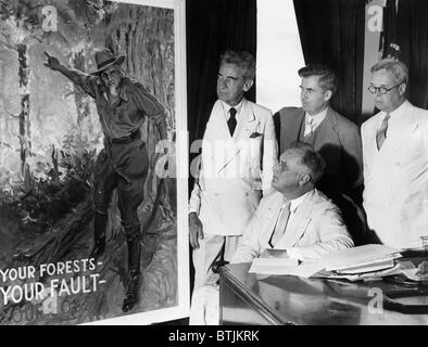 American artist and cartoonist James Montgomery Flagg, President Franklyn Roosevelt,Secretary of Agriculture Henry Wallace, and Stock Photo