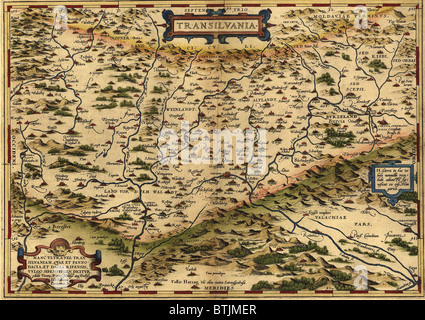 1570 map of Transylvania, now the western part of Romania and the Stock ...