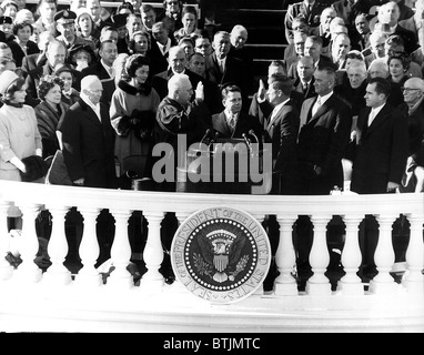 JOHN F.KENNEDY, being sworn in as President, at his Inauguration, January 20, 1961. CSU Archives/Everett Collection. Stock Photo