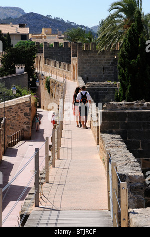 Walking on the medieval walls of Alcudia, Majorca Stock Photo