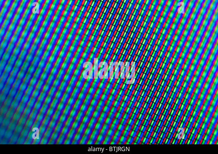 A micro photo of the face of a traditional television set. The red blue green tiny lights can be easily seen. Stock Photo