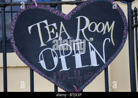 Tea Room OPEN sign Whitby North Yorkshire England Stock Photo