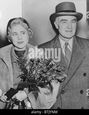 Clare Boothe Luce (1903-1987), U.S. ambassador to Italy, and husband, publisher Henry Luce (1898-1967), arriving at Idelwild Airport, New York. 1954. Stock Photo