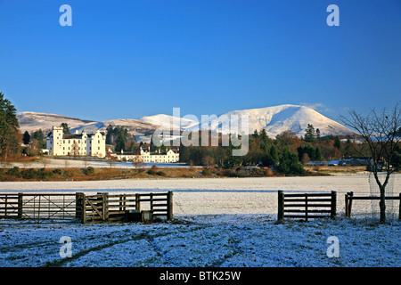 UK Scotland Tayside Perthshire Blair Castle and the grampian mountains in winter Stock Photo