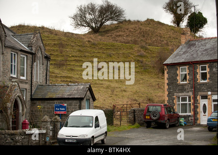 The remains of the Motte and Bailey castle in Builth Wells Powys wales UK Stock Photo