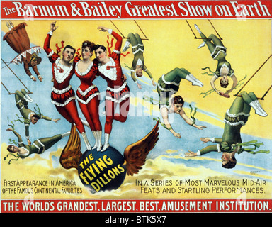 High Trapeze act, the Flying Dillons, performed for the Barnum & Bailey circus. 1895. Stock Photo