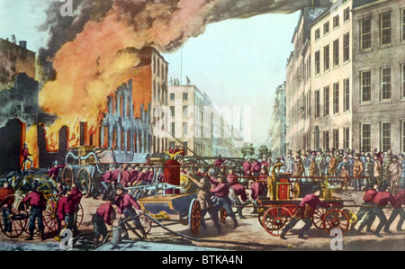 The Life of a Fireman I, Currier & Ives, 1854 Stock Photo ...