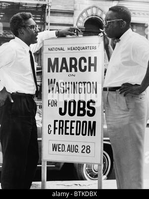 For Bayard Rustin (1912-1987), here with colleague Cleveland Robinson, the role as chief organizer of the March on Washington of August 13, 1963, was the culmination of over 20 years civil rights struggle. He was a mentor to the younger, Martin Luther King Jr. Stock Photo