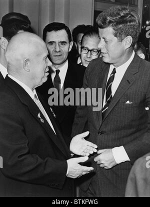 President John F. Kennedy meets Nikita Khrushchev at the Vienna summit meeting of June 1961. Soviet Foreign Minister, Andrei Gromyko, is second from left. Stock Photo