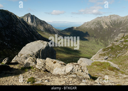 Cir Mhor, North Goatfell and Glen Rosa seen from Beinn a Chliabhain, Arran. Stock Photo