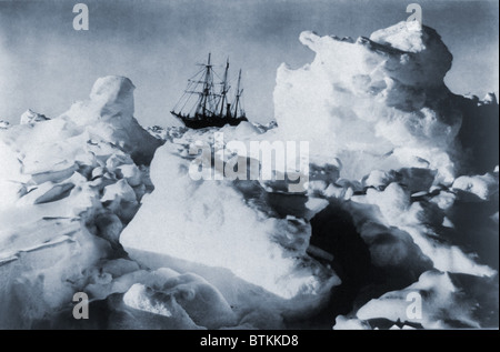 Polar explorer, Ernest Shackleton's ship, ENDURANCE, trapped in Weddell Sea pack ice in Antarctica in 1916. The British Imperial Trans-Antarctic Expedition, lead by Shacketon from 1914-17, failed to meet its goal of completing a coast to coast crossing of the frozen continent, but was none the less heroic for surviving without losing any of the stranded 22 crew members. Stock Photo