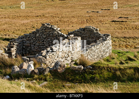 The ruins of the deserted village of Slievemore, Achill Island, County Mayo, Connaught, Ireland. Stock Photo