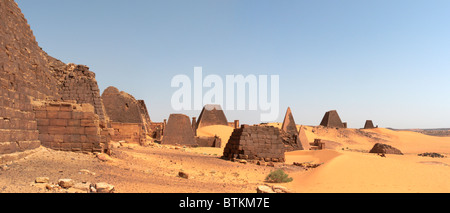 Sudan pyramids in Meroe Panorama Stock Photo