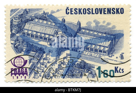 Czechoslovakia - CIRCA 1978: A stamp printed in Czechoslovakia shows image of the Railway Station, circa 1978. Stock Photo