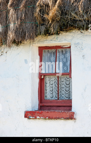 County Galway, Ireland: Thatched roof cottage with red doors and ...