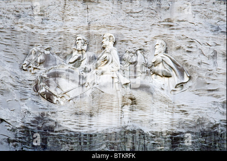 The Memorial Carving of Jefferson Davis, Robert E Lee and 'Stonewall' Jackson, Stone Mountain Park, near Atlanta, Georgia, USA Stock Photo