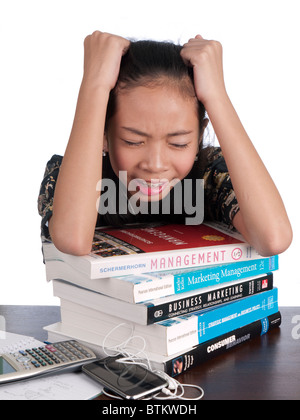 A student, depressed with too much work Stock Photo