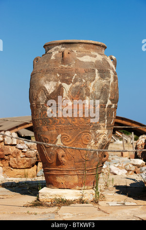 Giant pithos (storage jar) on display in the Minoan Palace of Malia. Crete, Greece. Stock Photo