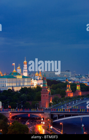 The Moskva river and the Kremlin at night. Moscow, Russia. Stock Photo