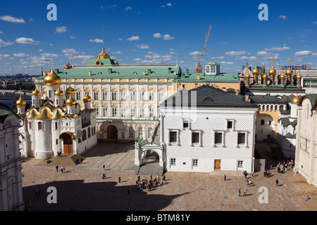 Elevated view of the Cathedral Square (Sobornaya Square) in the Kremlin on a sunny day. Moscow, Russia. Stock Photo