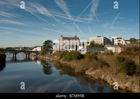 Carmarthen town on the banks of the river Tywi, West Wales UK Stock Photo