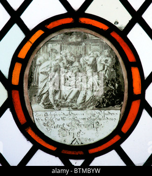 A Stained glass window depicting The Presentation at the Temple, Flemish School, circa 17th century Stock Photo