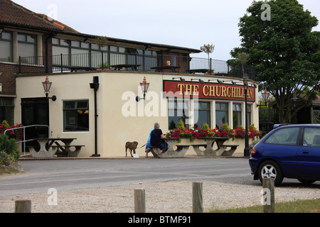 A public house on Portsdown Hill overlooking the city of Portsmouth. Stock Photo